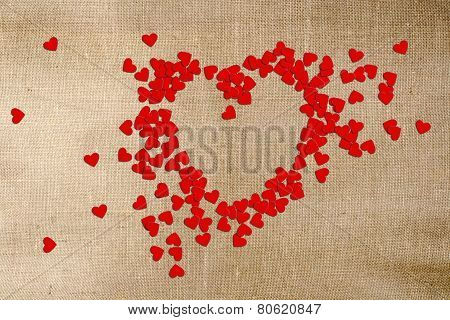 Greeting Card Valentines Day  Paper Hearts, Scattered On Canvas