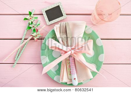 Colorful Plate On Rustic Pink Background