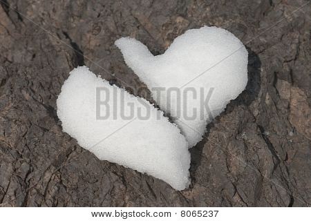 Broken Heart Made Of Snow On Rock