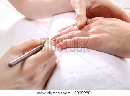 Manicure cutting skins woman to a beautician