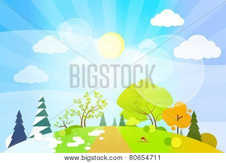 four season concept landscape flat design vector