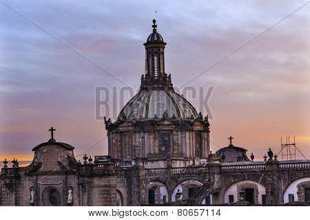 Metropolitan Cathedral Dome Zocalo Mexico City Sunrise