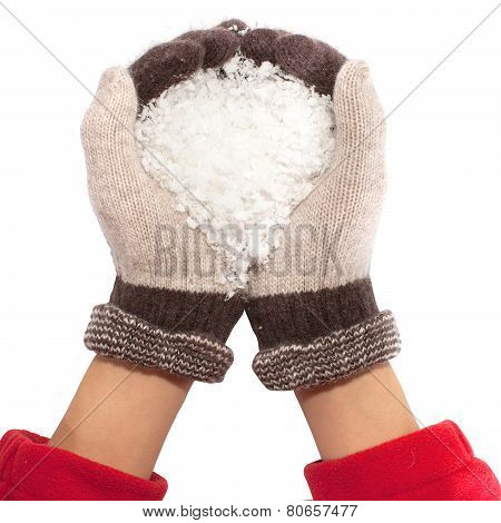 hands with snow like heart