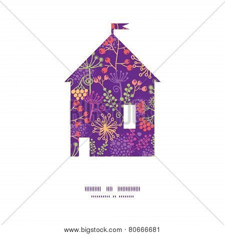 Vector colorful garden plants house silhouette pattern frame
