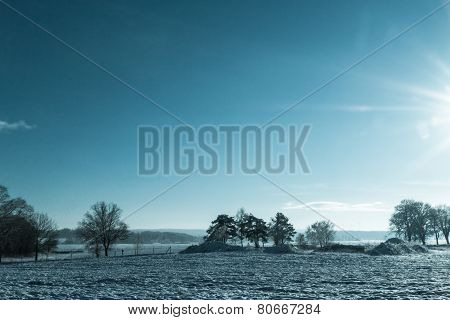 Winter Landscape View Fields Forests Covered Snow