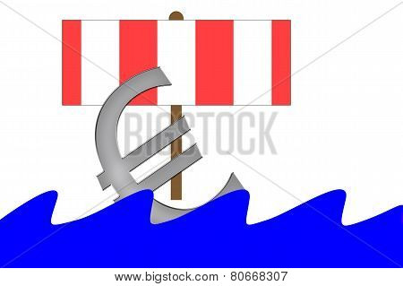 Euro Symbol With Sail Swimming Into Water With Waves
