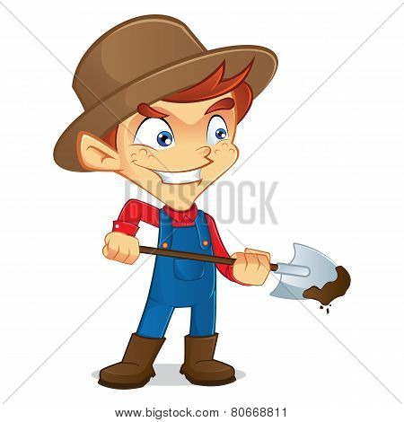 Farmer digging with spade