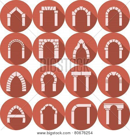 Flat icons vector collection of arch silhouette