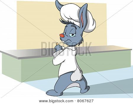 Bunny karikatura mísí ingredience v míse