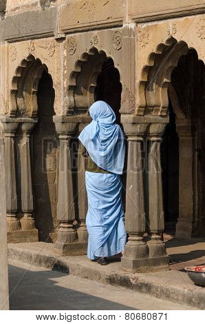 Indian Woman At Chand Baori Stepwell In Jaipur