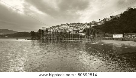 Rural Landscape With The Atlantic Ocean In Lastres. Asturias, Spain