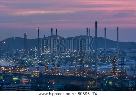 Oil Refinery Power Station At Twilight