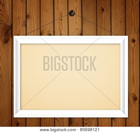 white frame on wood wall background