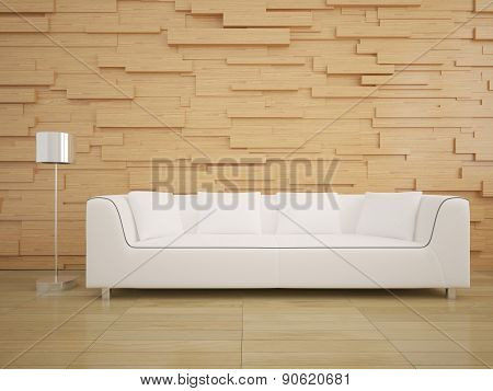 Sofa And Wood Wall In Living Room Modern Interior Style Design