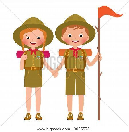 Vector Illustration Of Children Boy And Girl Scouts