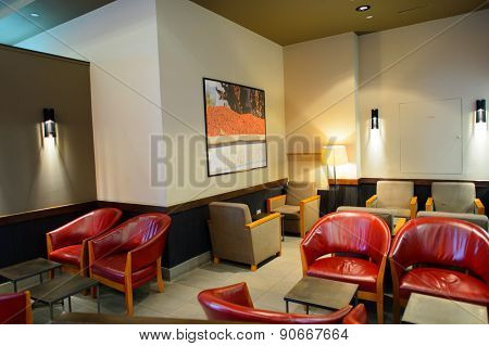 DUBAI, UAE - MARCH 10, 2015: DXB airport interior. Dubai International Airport is the primary airport serving Dubai, and is the world's busiest airport by international passenger traffic.