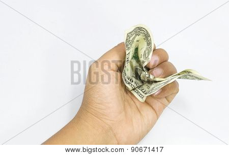 wrinkled dollars in hand