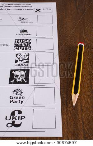 Uk Ballot Paper And Pencil