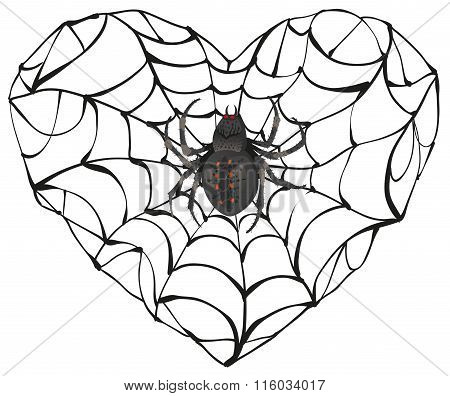 Spider wove web of heart shape. Heart symbol of love. Gothic love heart