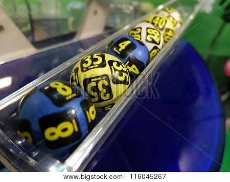 Lottery balls during extraction of the winning numbers