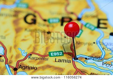 Lamia pinned on a map of Greece