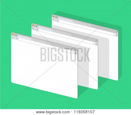 3 web simple set of Browser window white, green background, flat