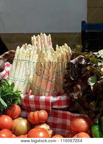 White Asparagus In A Market.