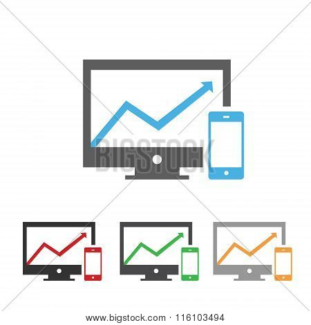 Computer screen with chart and smartphone icon