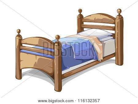 Wood bed in cartoon style. Vector illustration