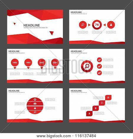 Red polygon presentation templates, Infographic elements flat design set