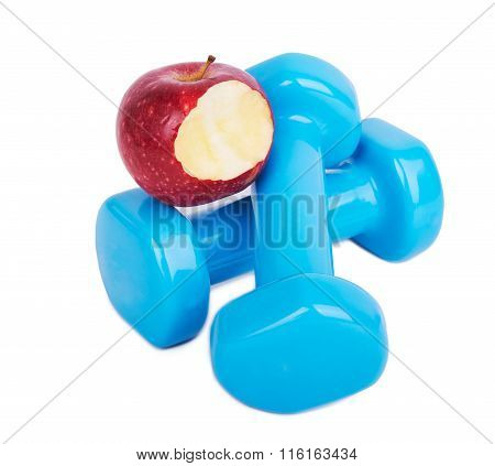 Blue Dumbbell Weights Isolated On White