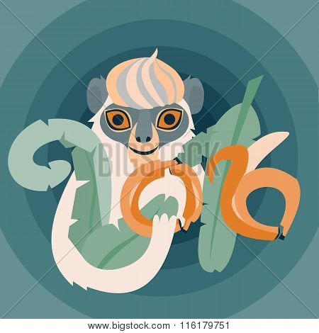 a monkey with bananas