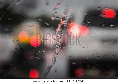 Defocussed Traffic Viewed Through A Car Windscreen