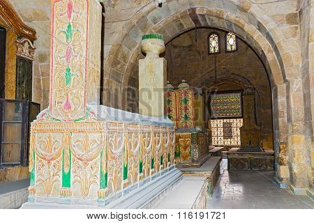 Cairo, Egypt - January 6, 2015: Tombs of Mamelukes City of Dead Historic Cairo UNESCO World Heritage List Egypt. The Tombs of Mohammad Ali's Family.