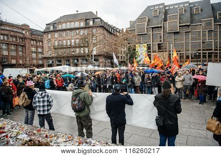 Protesters Gathered At Kleber Square Protesting Government's Plan Of The Extension Of The 'state Of