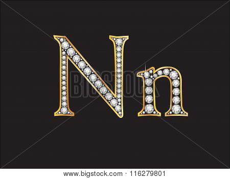 Nn Diamond Jeweled Font With Gold Channels