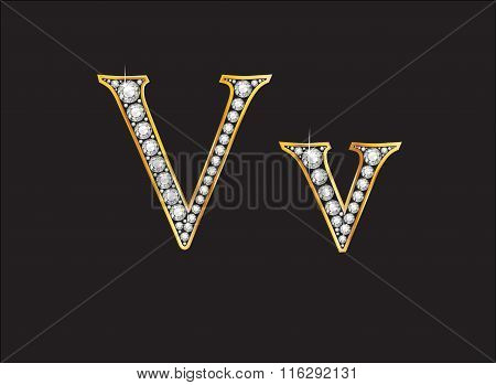Vv Diamond Jeweled Font With Gold Channels