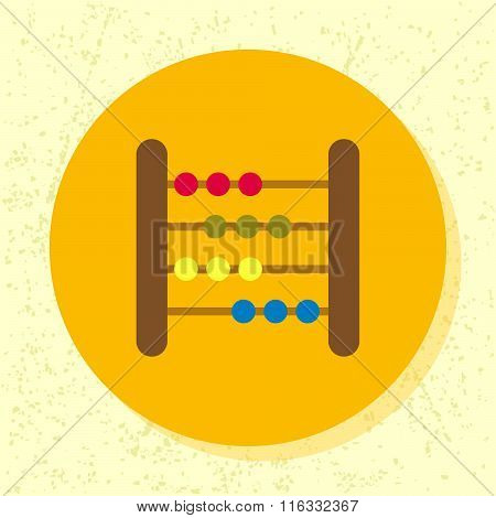 Vector Round Icon Old Fashioned Woody Abacus Baby Toy Symbol Of Tally, Math, Calculation