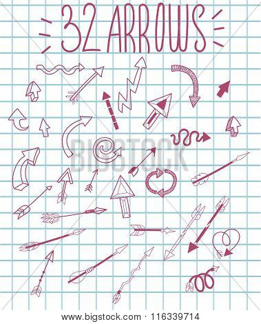 Simple and stylish vector hand drawn pink arrows.