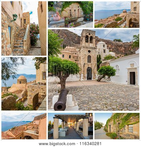 Collage of traditional stone houses and sights
