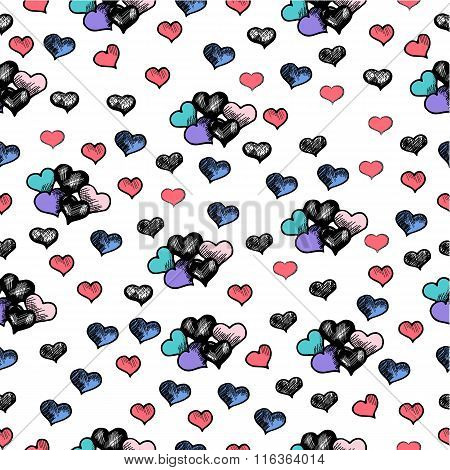 Vector seamless pattern of hand drawn heart on white background