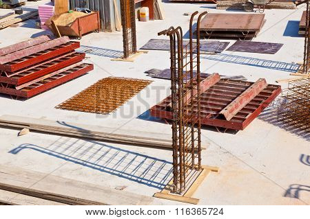 Material At A Construction Site For The Base Of A New House