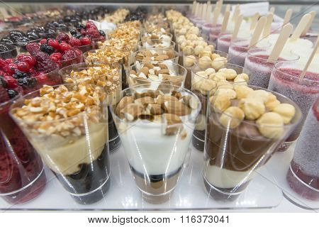 Mini Ice Cream With Various Colors In The Glasses