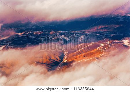 Beautiful View From The Aircraft To The Mountains Of The Himalaya