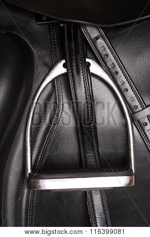 Stirrup At Dressage Saddle. Close Up