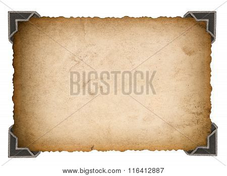 Old photo cardboard with corner isolated on white background. Retro style paper photo frame