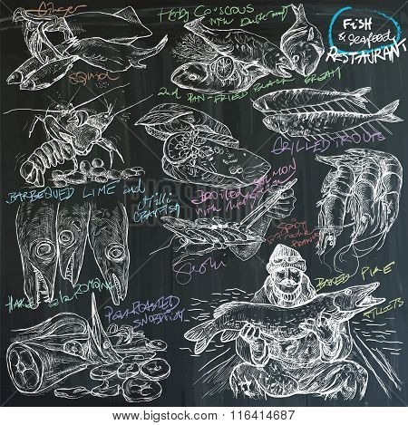 (blackboard) Food - Fish And Seafood Restauration