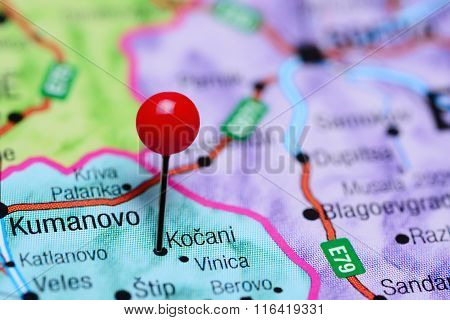 Kocani pinned on a map of Macedonia