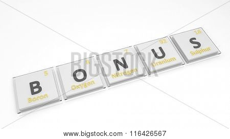 Periodic table of elements symbols used to form word Bonus, isolated on white.