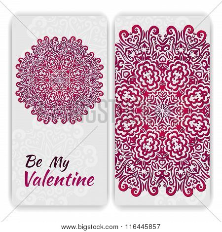 Happy Valentine's Day Greeting Card Template. Lacy Romantic Indian Style Invitation. Happy Valentine